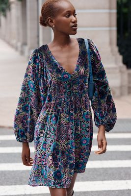 By Anthropologie Burnout Velvet Mini Dress