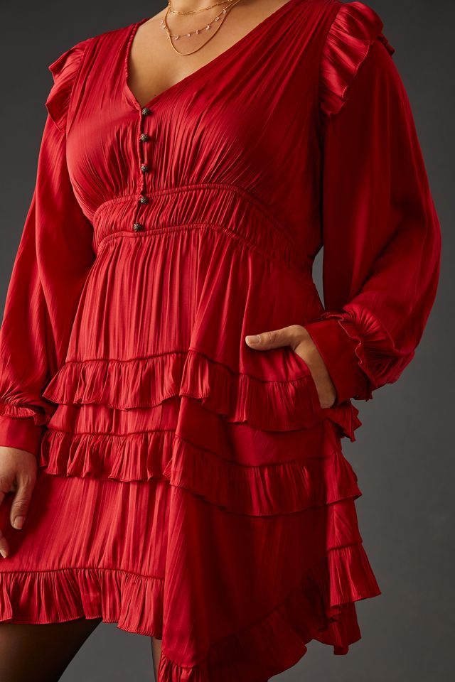 tiered ruffle silk mini dress anthropologie Tiered Ruffled Mini Dress