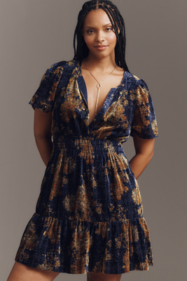 The Somerset Collection By Anthropologie The Somerset Mini Dress: Velvet Edition In Blue