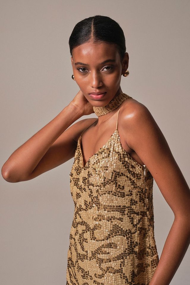 phoenix sequined midi slip dress Sequin Slip Phoenix Midi Dress  CHICIDA