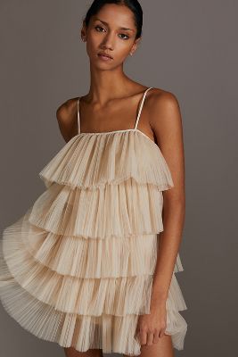 Maeve Strappy Tiered Tulle Mini Dress | Anthropologie