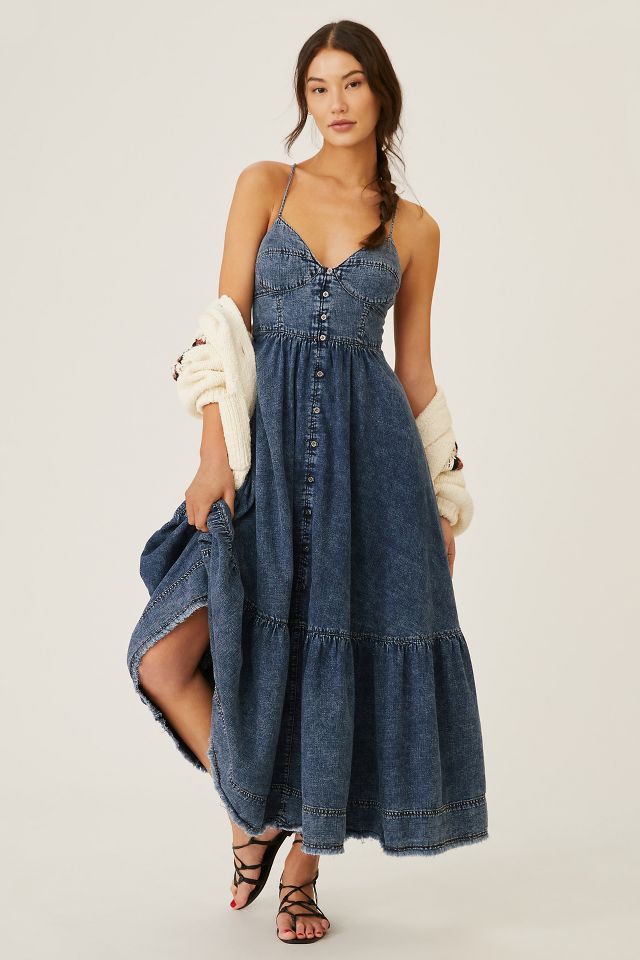 Pilcro Bustier Denim Maxi Dress