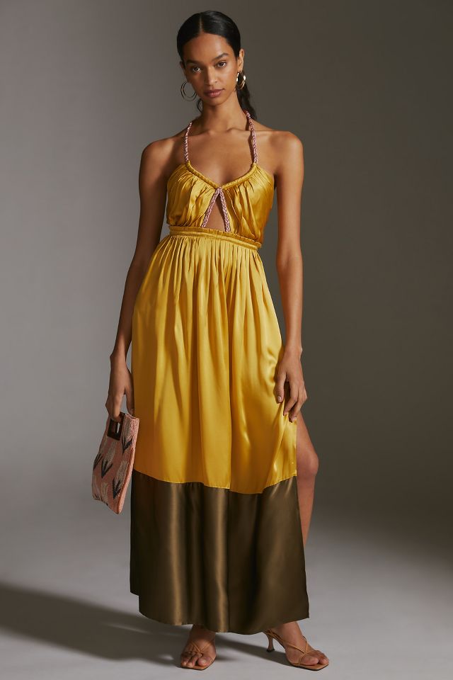 Silk Colorblocked Maxi Dress