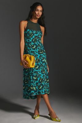 Maeve Mesh Halter Midi Dress In Blue ModeSens