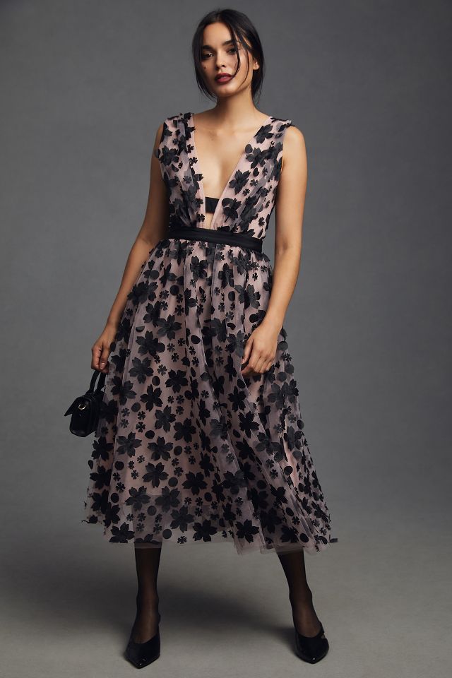 Anthropologie black floral dress sales