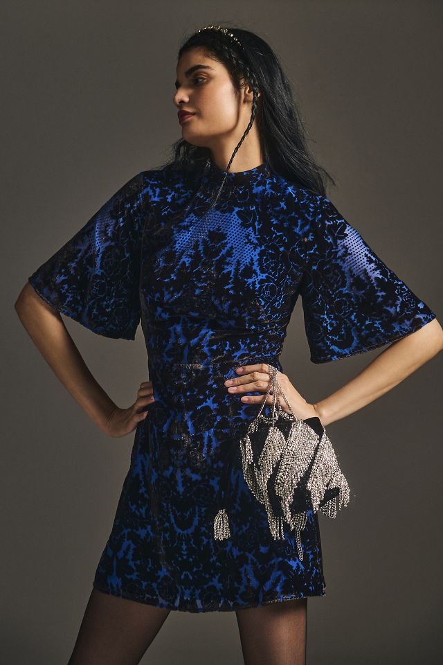 Anthropologie blue velvet dress hotsell