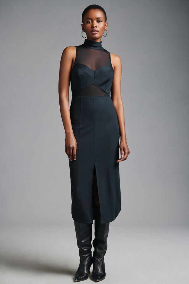 chinese dress ladies Maeve Black Velvet and Mesh Long Sleeve Maxi Dress