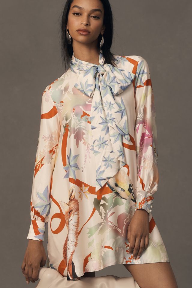 maeve neck tie shift mini dress