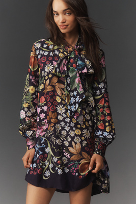 Maeve The Caroline Tie-neck Mini Dress By  In Blue