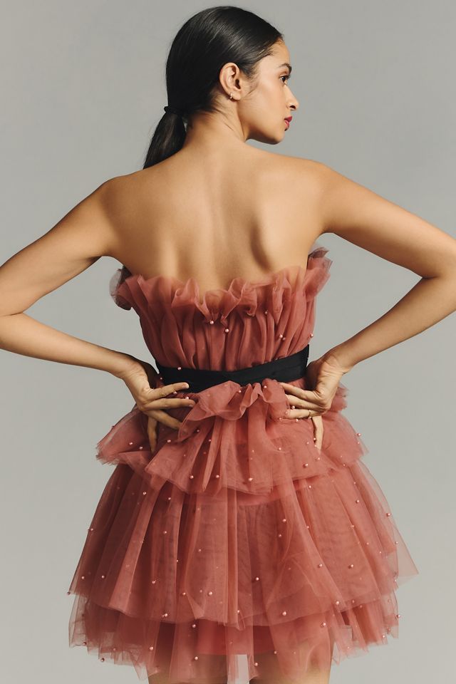 Maeve Tiered Strapless Tulle Dress #1