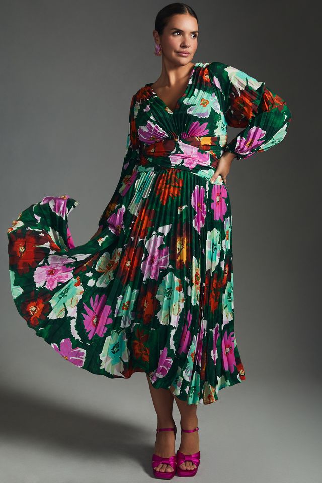 By Anthropologie abito plissettati con scollo a V #4