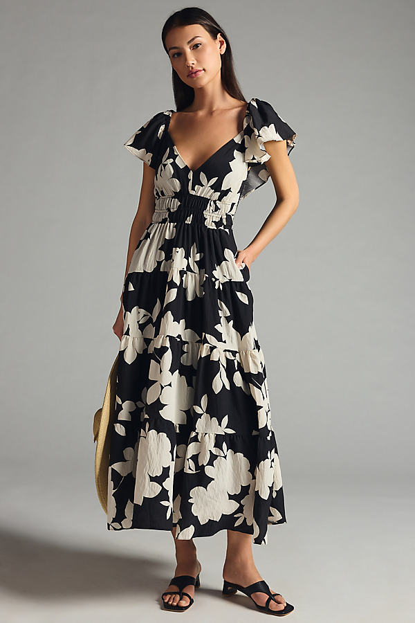 By Anthropologie Tiered Flutter-Sleeve Dress