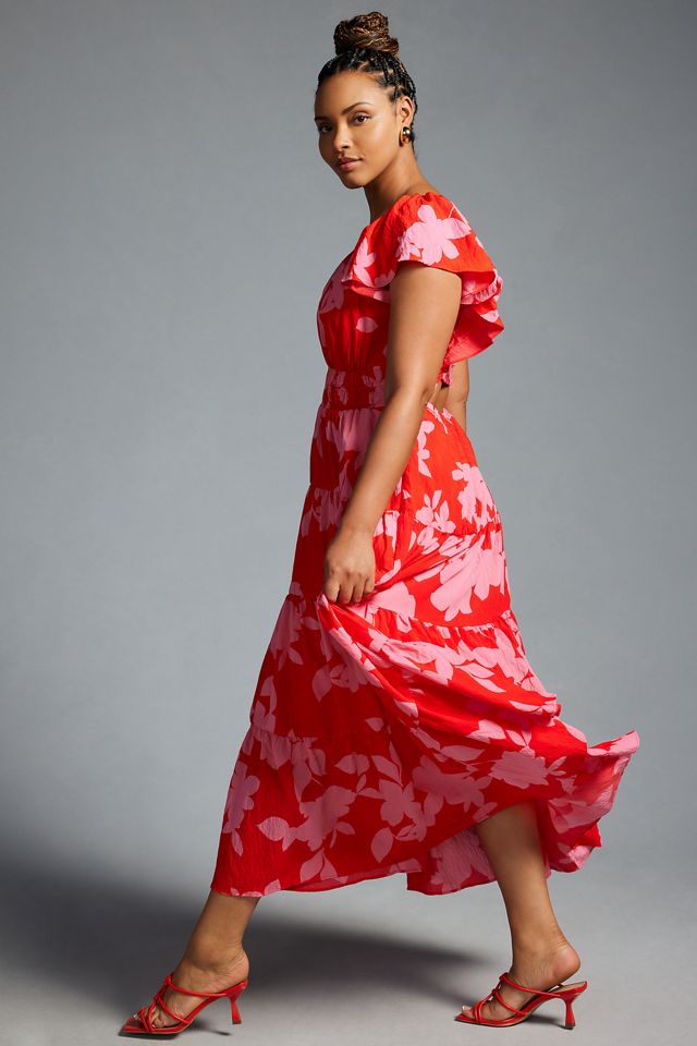 Por Anthropologie vestido de manga de aleteo escalonado #3