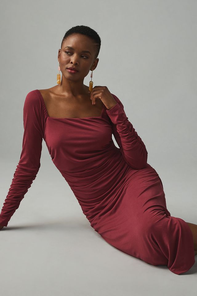 Ruched square 2024 neck dress