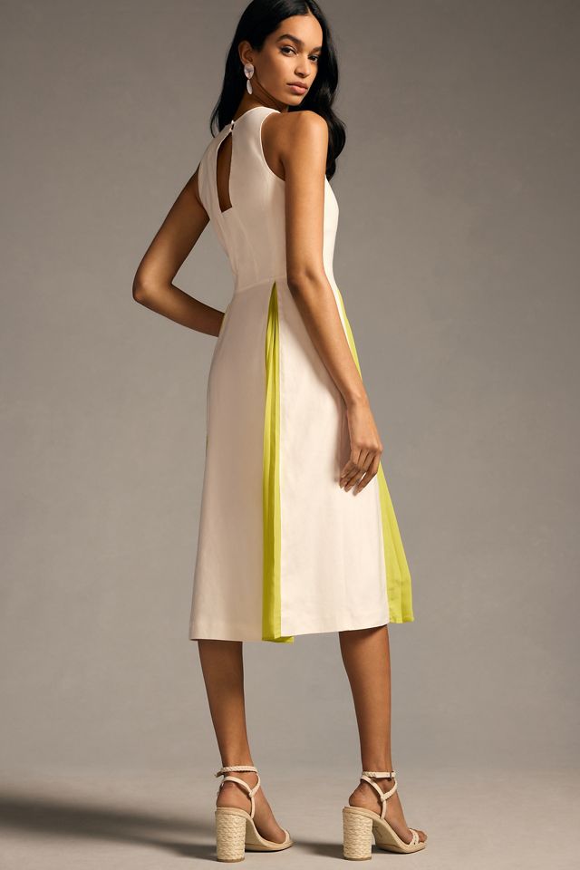 maeve sleeveless pleated dress Maeve Sleeveless V-Neck Pleated Midi Dress