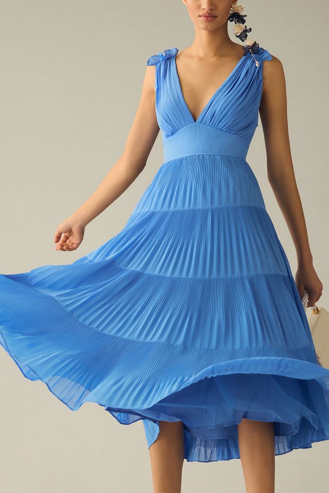 By Anthropologie V-Neck Tiered Pleated Dress #3