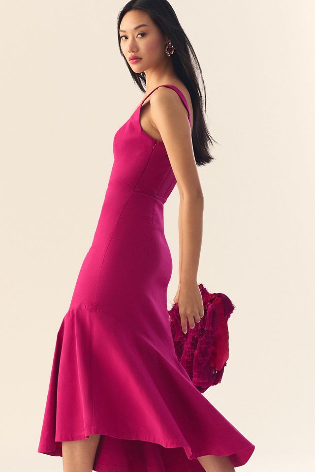 asymmetrical square-neck dress anthropologie By Ruffle-Hem Midi Size:M | Terra Enrich:JUL272026 Aureia Plus Size Burgundy
