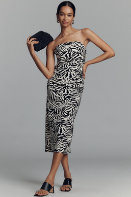 By Anthropologie The Soleil Slim Strapless Ruched Dress In Black