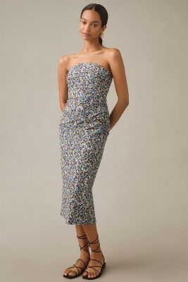 Shop By Anthropologie The Soleil Slim Strapless Ruched Dress In Blue
