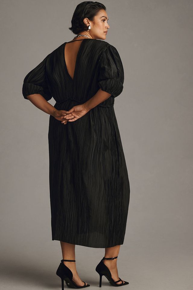 By Anthropologie V-Neck Pleated Slim Midi Dress #5