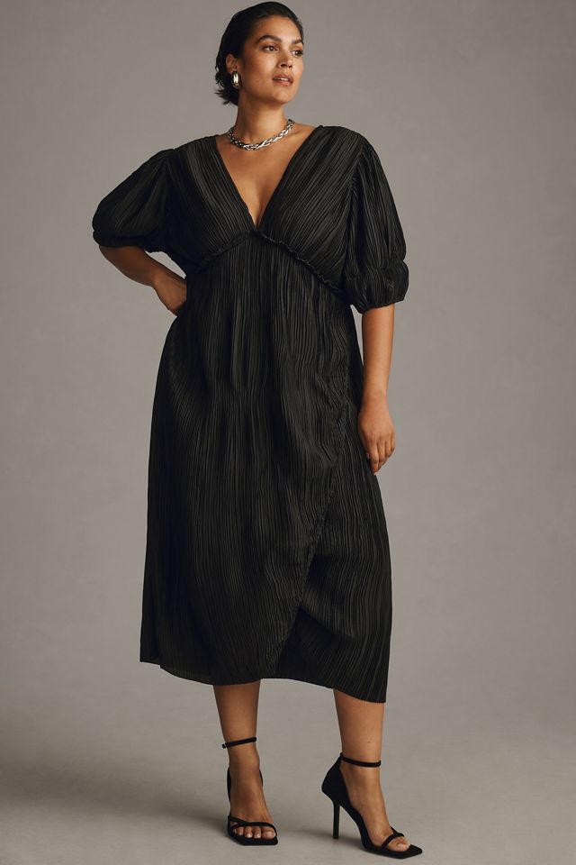 By Anthropologie V-Neck Pleated Slim Midi Dress #3