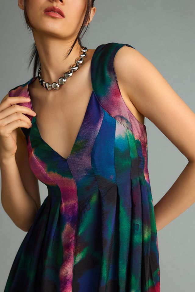 By Anthropologie Printed V-Neck Pleated A-Line Dress #4