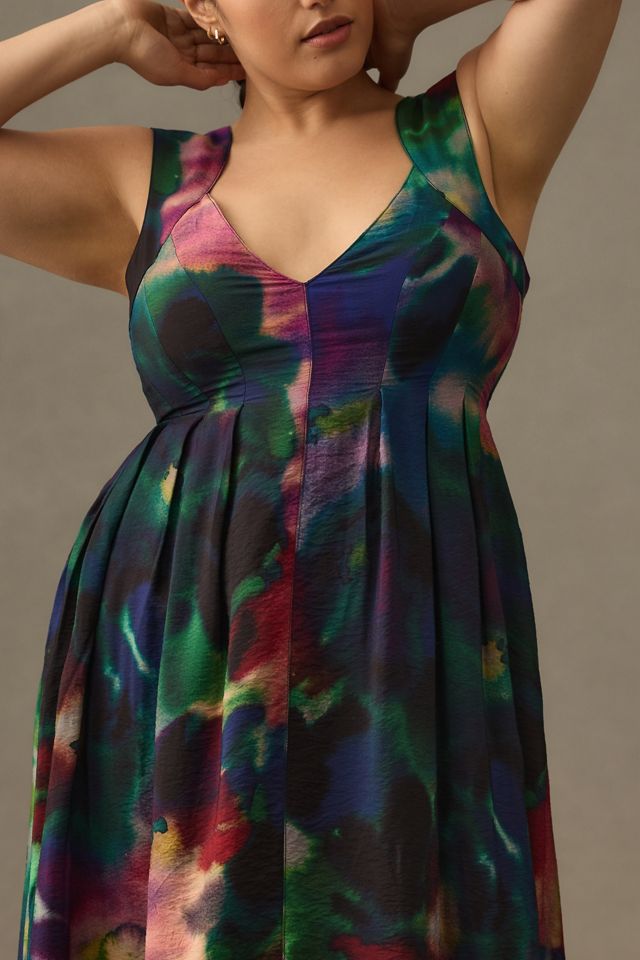 By Anthropologie Printed V-Neck Pleated A-Line Dress #8