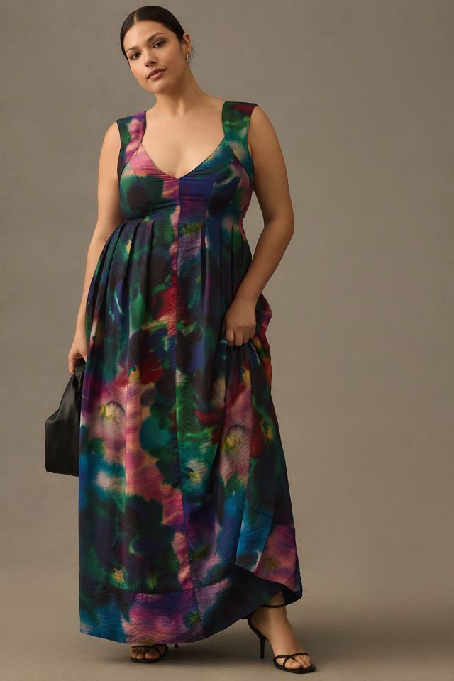 By Anthropologie Printed V-Neck Pleated A-Line Dress #5