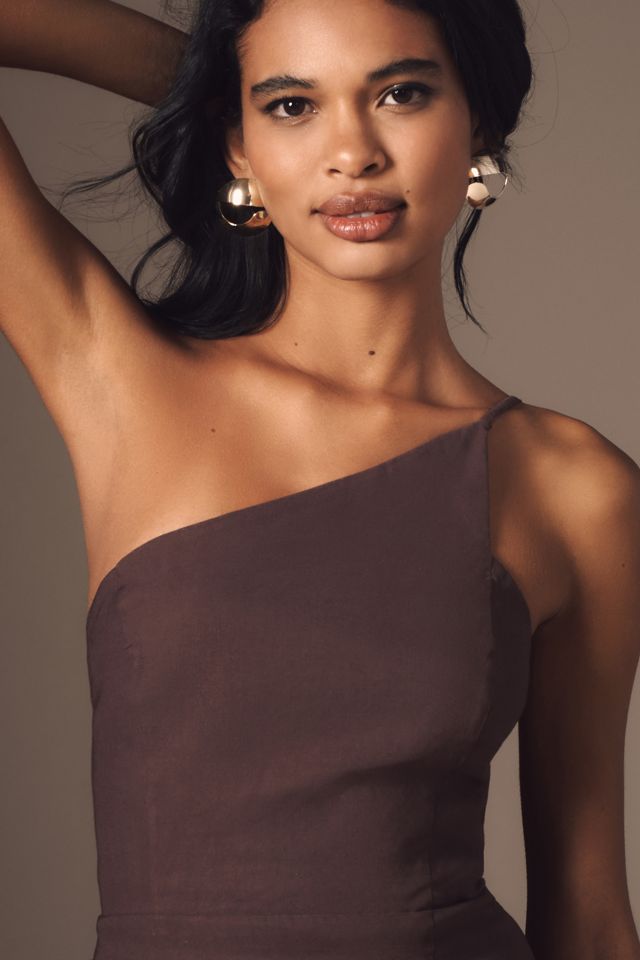 anthropologie one-shoulder silk midi dress The Lily One-Shoulder Hardware Satin Midi Slip Dress