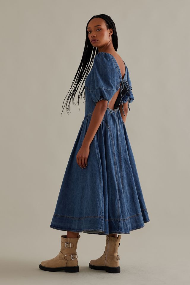 Pilcro Puff-Sleeve Seamed Denim Midi Dress | Anthropologie ES