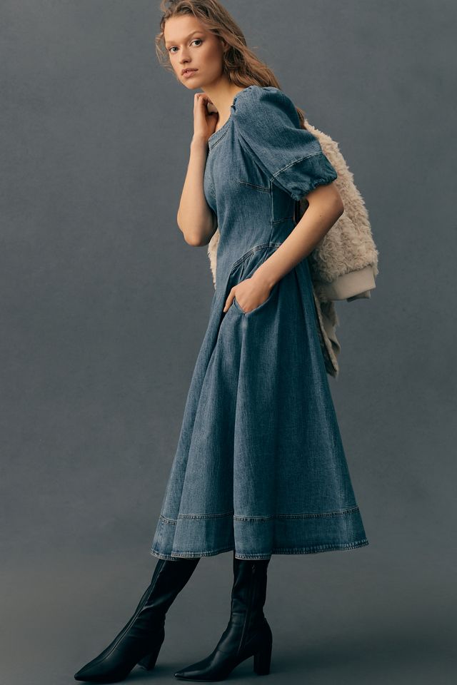 white christmas dresses sara beth denim midi dress *restocked* – shop zoco