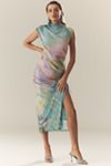 The Maya Ruched Cowl-Neck Dress: Mesh Edition