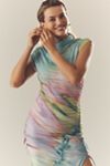 The Maya Ruched Cowl-Neck Dress: Mesh Edition