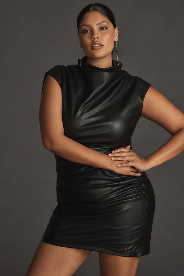 The Maya Ruched Cowl-Neck Dress: Faux Leather Mini Edition | Anthropologie