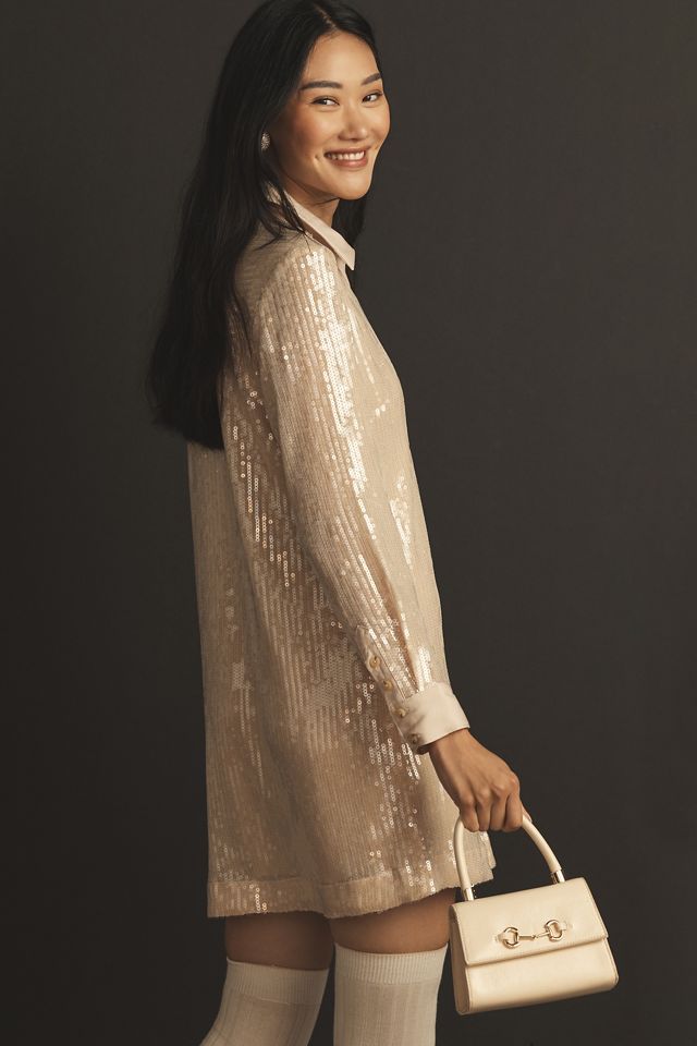Pilcro Long-Sleeve Sequin Mini Shirt Dress #3