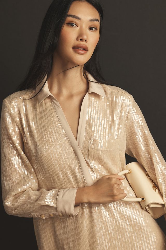Pilcro Long-Sleeve Sequin Mini Shirt Dress #4