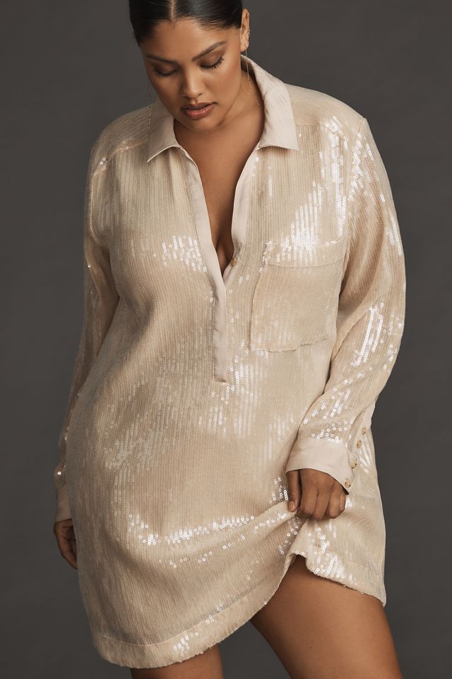 Pilcro Long-Sleeve Sequin Mini Shirt Dress #7