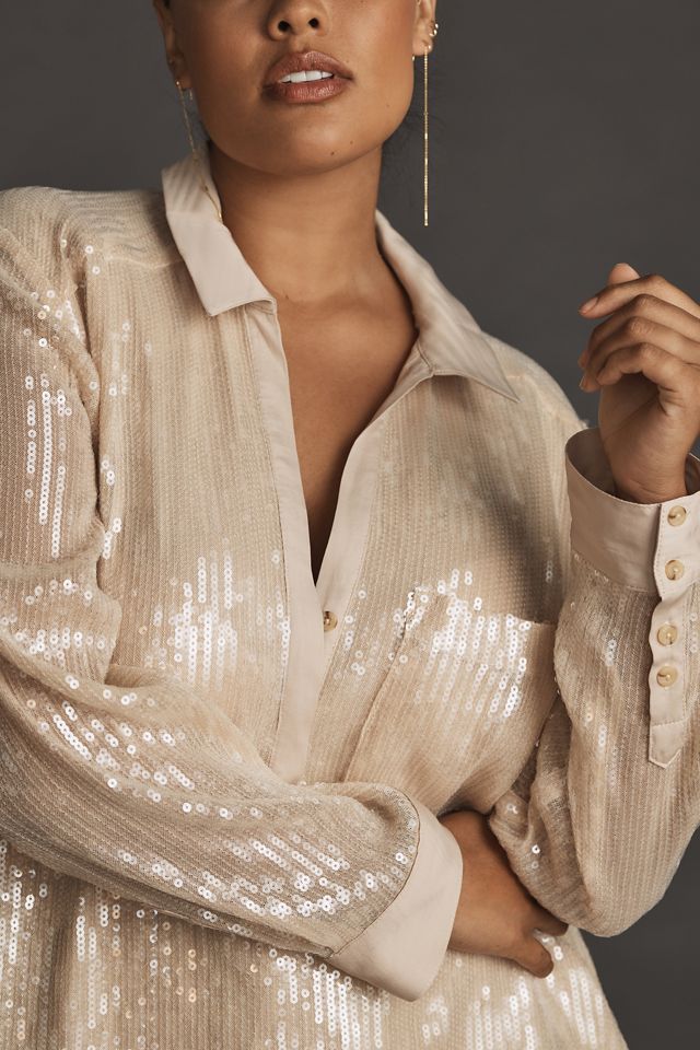 Pilcro Long-Sleeve Sequin Mini Shirt Dress #9