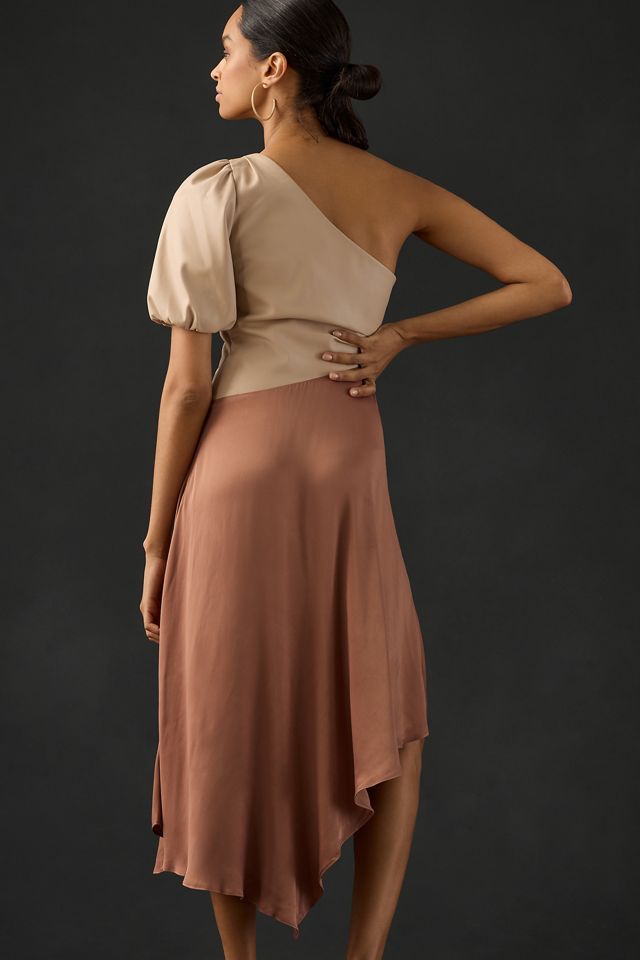 By Anthropologie Faux Leather One-Shoulder Asymmetrical Midi Dress #1