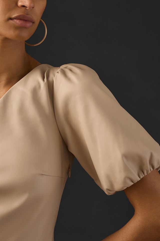 By Anthropologie Faux Leather One-Shoulder Asymmetrical Midi Dress #3