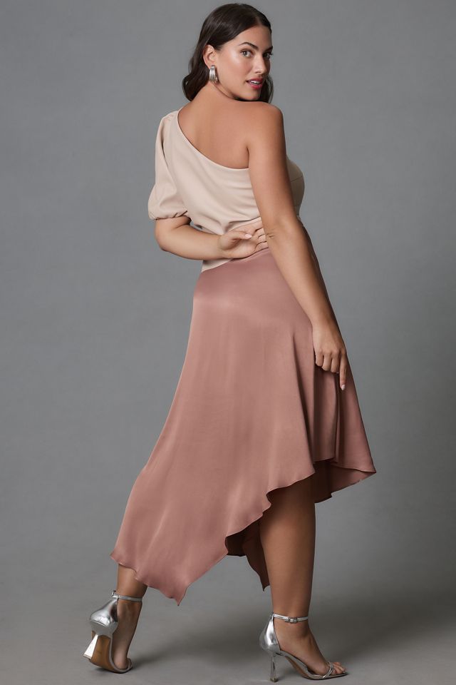 By Anthropologie Faux Leather One-Shoulder Asymmetrical Midi Dress #5