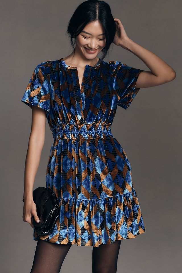 Anthropologie blue 2025 velvet dress