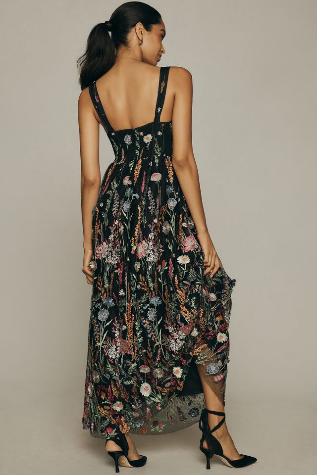 By Anthropologie Sheer Floral Embroidered Mesh Maxi Dress #1