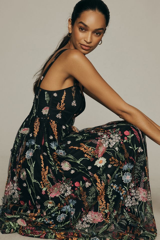 By Anthropologie Sheer Floral Embroidered Mesh Maxi Dress #2