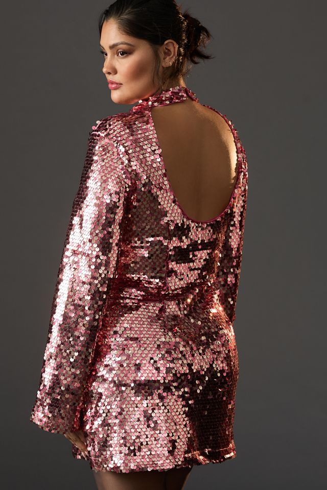 Maeve Long-Sleeve Mock-Neck Sequin Mini Dress #5