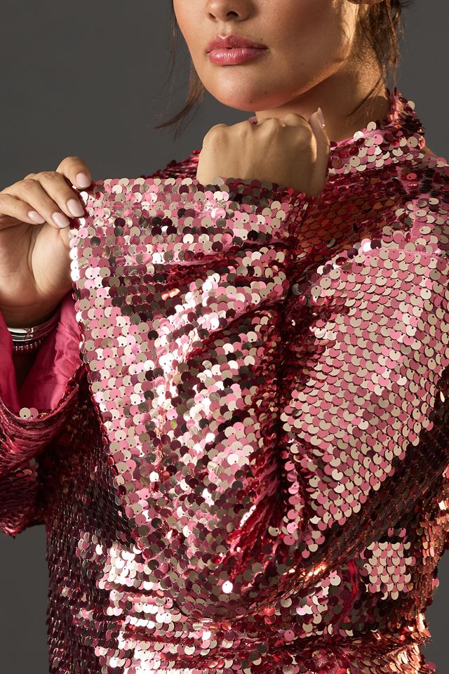 Maeve Long-Sleeve Mock-Neck Sequin Mini Dress #7