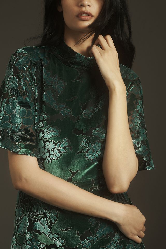 By Anthropologie Short-Sleeve Mock-Neck Velvet Mini Dress | Anthropologie