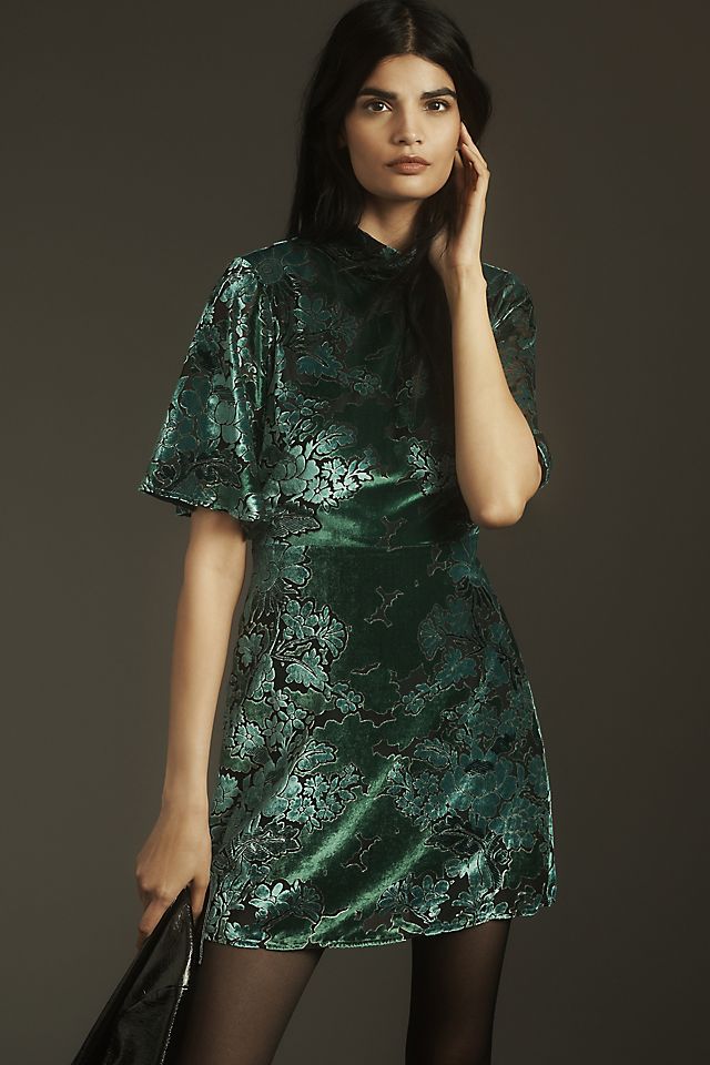 short sleeve velvet dress Olive Norabelle Mini sequin stylesaperfect for parties By Anthropologie Short-Sleeve Mock-Neck Velvet