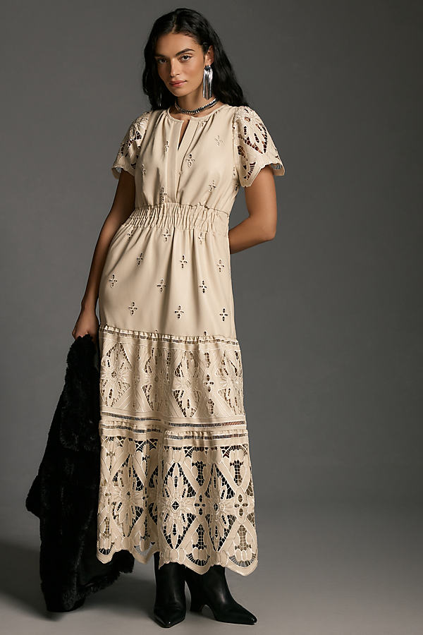 The Somerset Maxi Dress: Faux Leather Embroidered Edition
