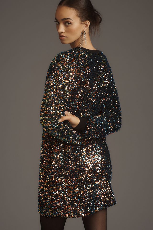 By Anthropologie Long-Sleeve Sequin Mini Dress